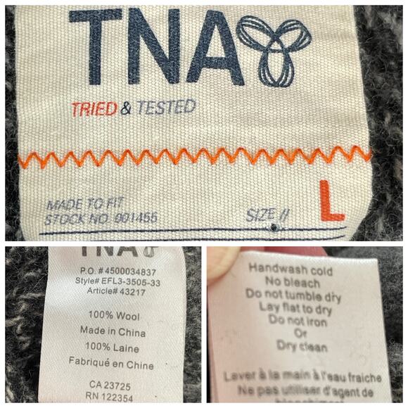 TNA Aritzia Black & White Wool Shawl Collar Zip Up Telluride Sweater Cardigan L - Picture 11 of 12